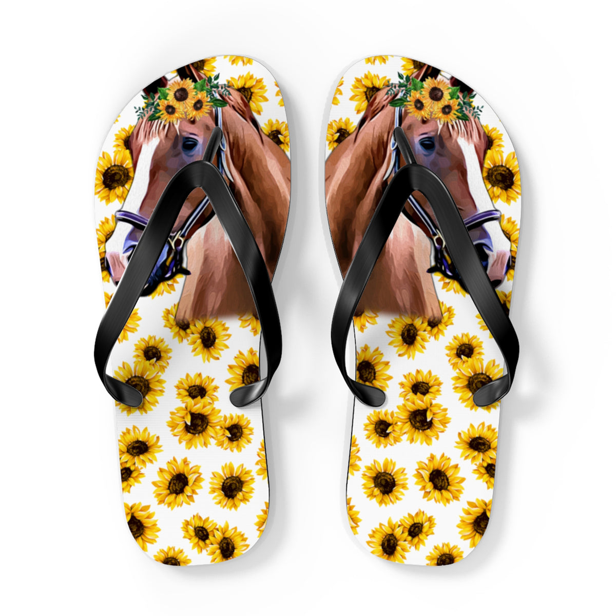 Horse Flip Flops With Sunflower