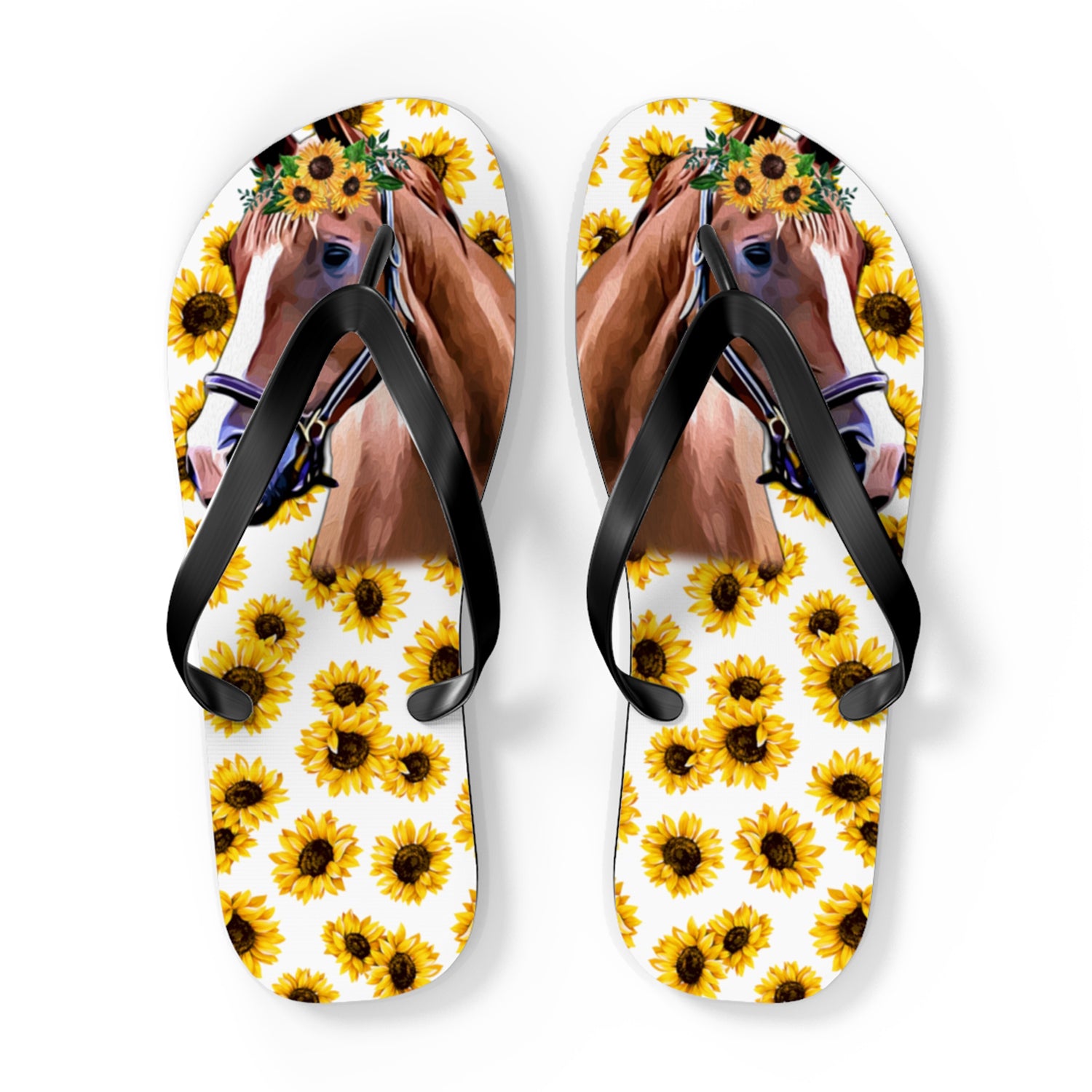 Horse Flip Flops With Sunflower