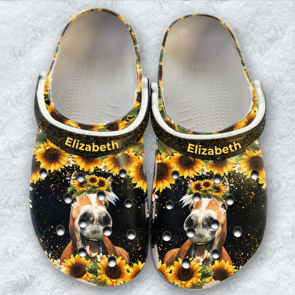 Horse Sunflower Personalized Clogs Shoes