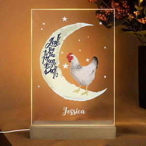 I Love You To The Moon And Back Chicken Personalized Rectangle Acrylic Plaque LED Lamp Night Light