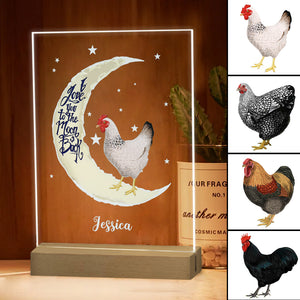 I Love You To The Moon And Back Chicken Personalized Rectangle Acrylic Plaque LED Lamp Night Light