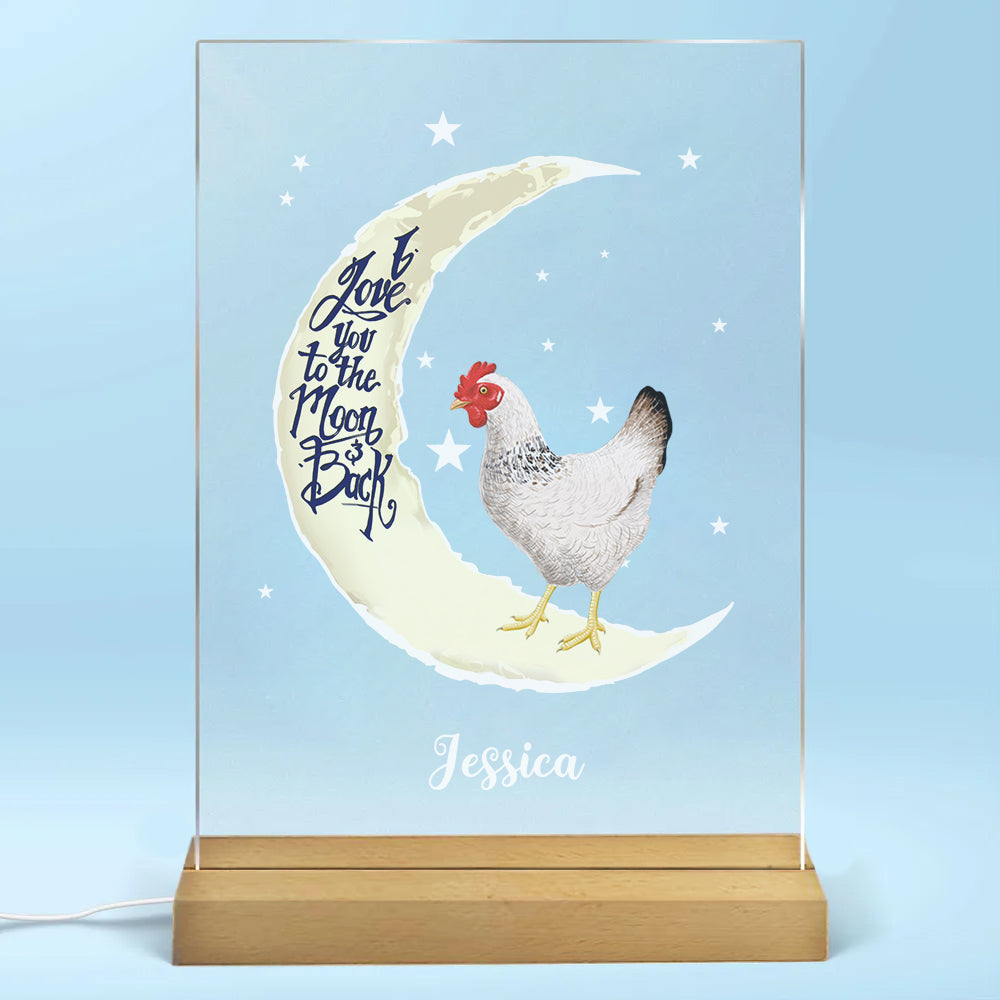 I Love You To The Moon And Back Chicken Personalized Rectangle Acrylic Plaque LED Lamp Night Light