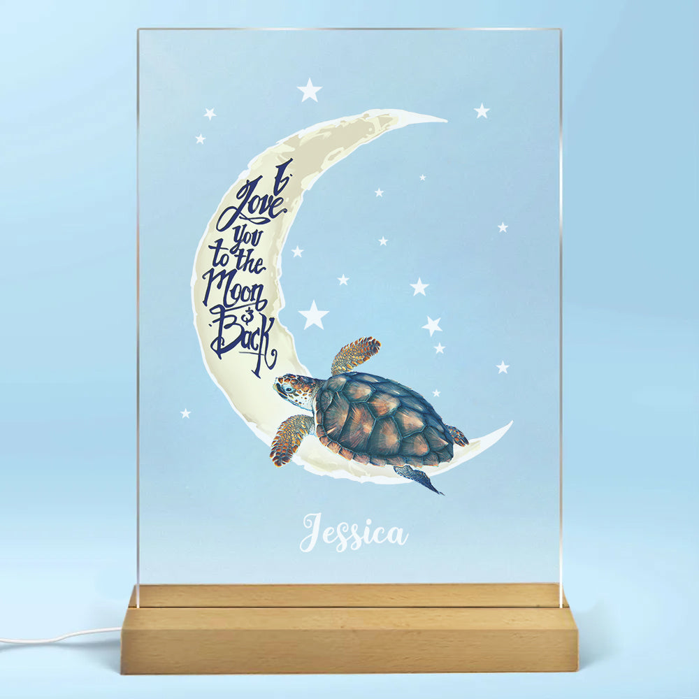 I Love You To The Moon And Back Turtle Personalized Rectangle Acrylic Plaque LED Lamp Night Light