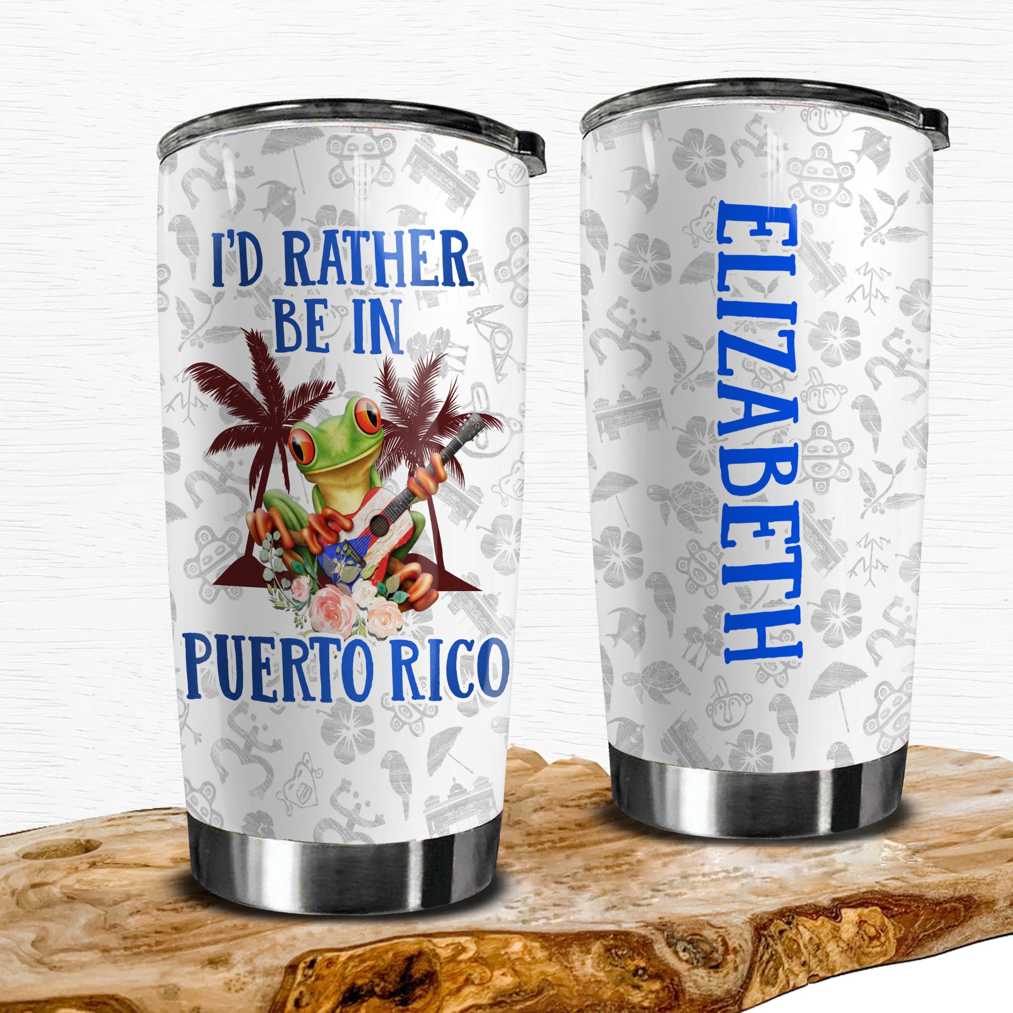 Puerto Rico Personalized 20z Steel Cup Tumbler With PR Flag - Teezalo