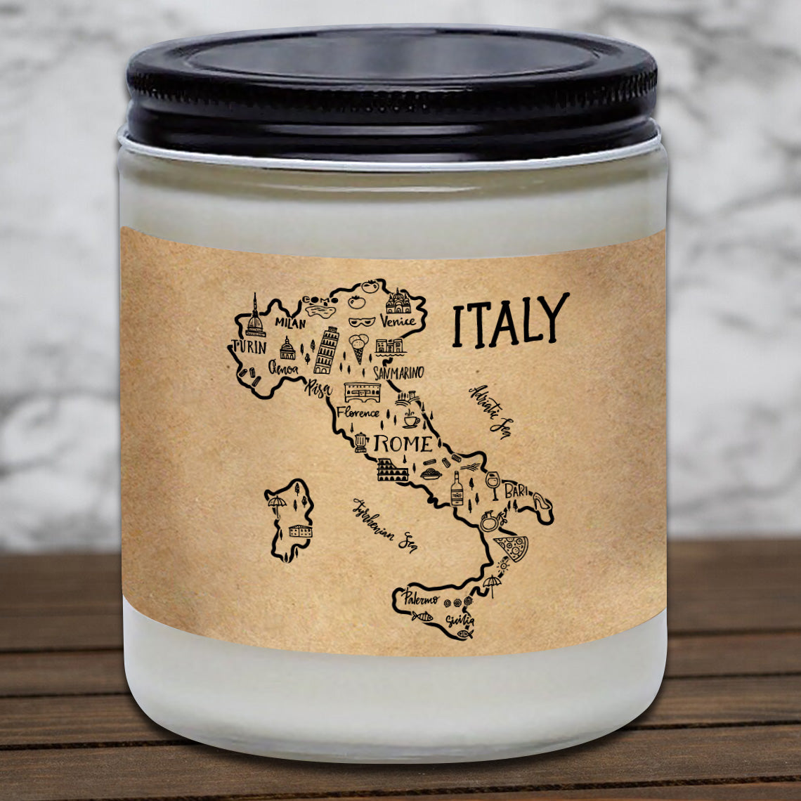 Italy Gift Candle Map With Symbols, Best Gifts For Italy Lovers