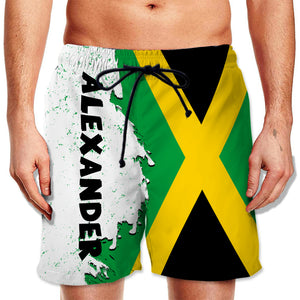 Jamaica Half Flag With Grunge Brush Men's Personalized Beach Short