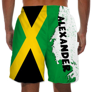 Jamaica Half Flag With Grunge Brush Men's Personalized Beach Short