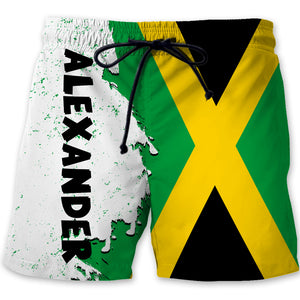 Jamaica Half Flag With Grunge Brush Men's Personalized Beach Short