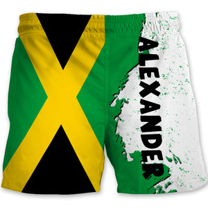 Jamaica Half Flag With Grunge Brush Men's Personalized Beach Short