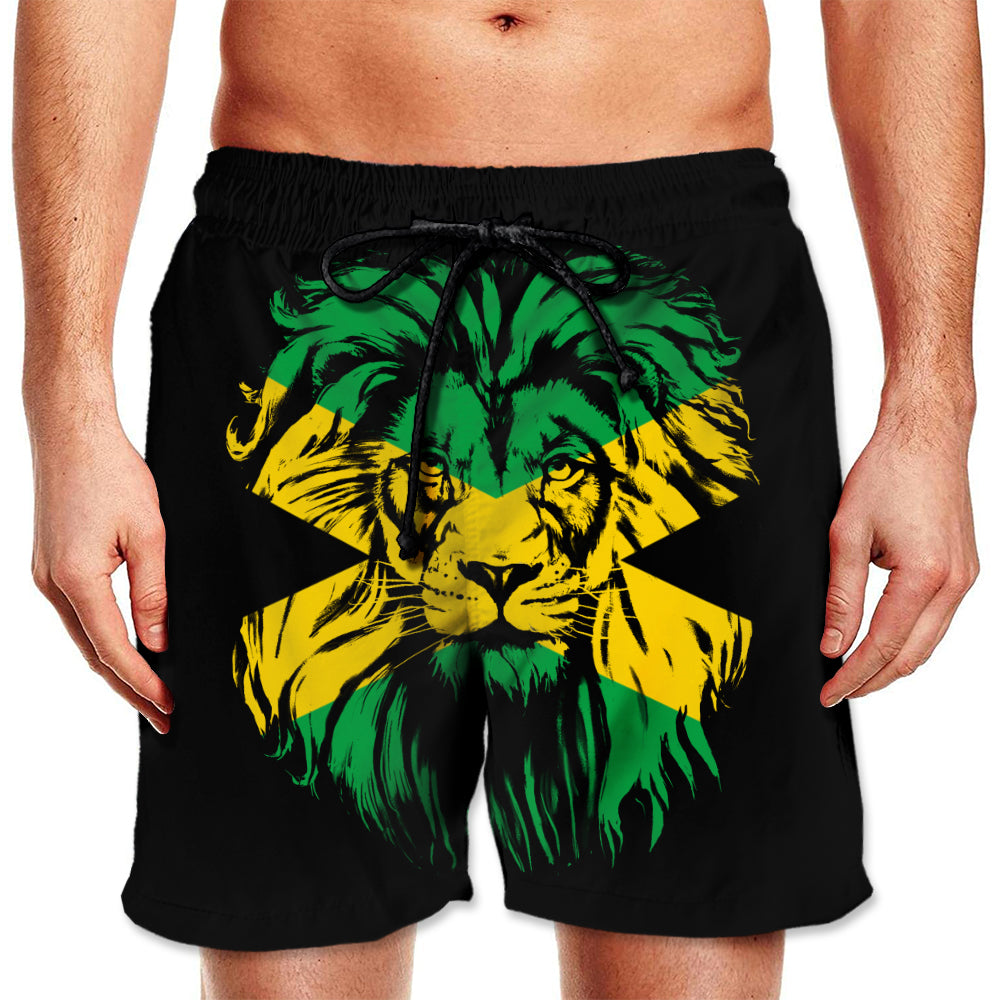 Lion On Jamaica Flag Men&#39;s Beach Short
