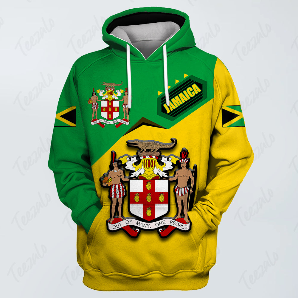 Jamaica Flag Cover 3D Personalized Hoodie With Jamaica Coat of Arms