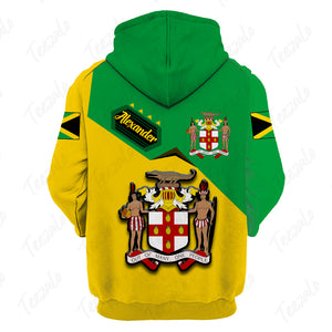 Jamaica Flag Cover 3D Personalized Hoodie With Jamaica Coat of Arms