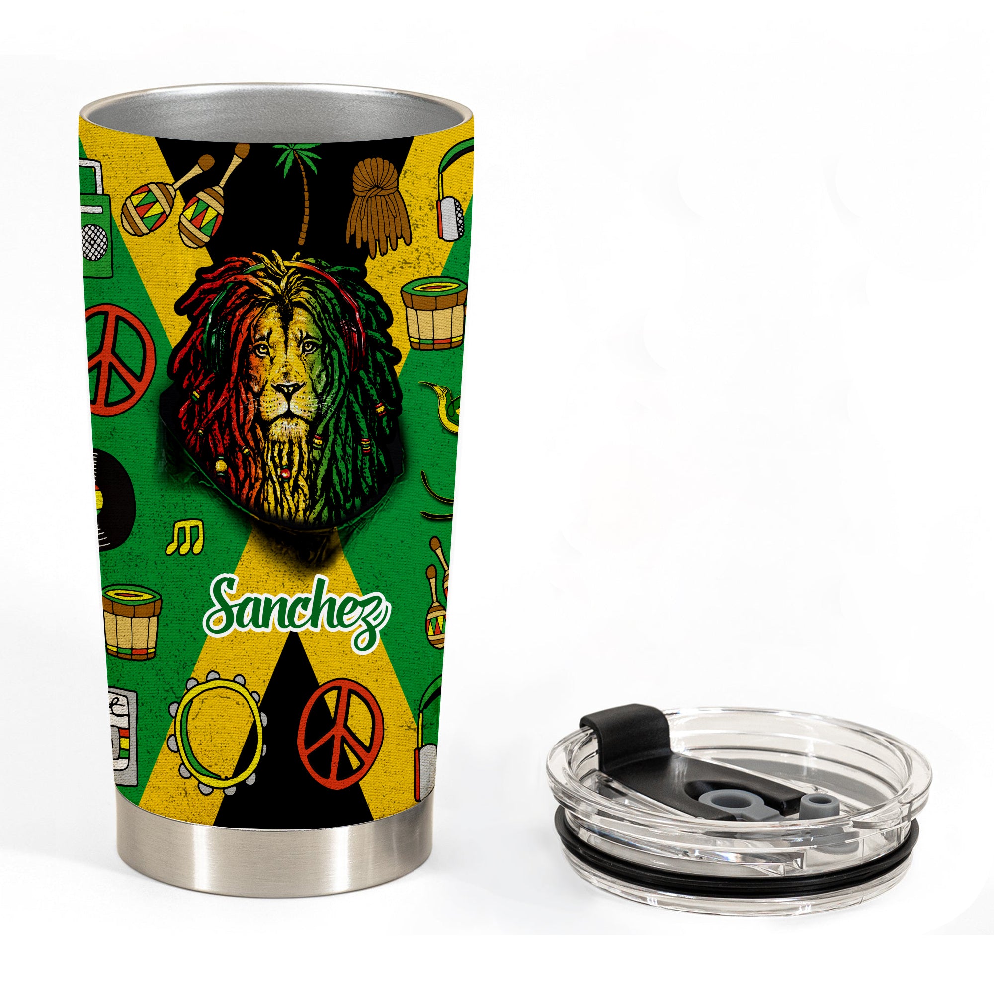 Jamaica Flag Personalized Tumbler With Lion