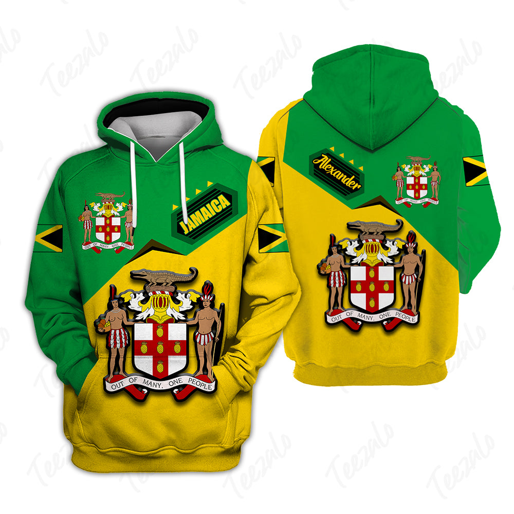 Jamaica Flag Cover 3D Personalized Hoodie With Jamaica Coat of Arms