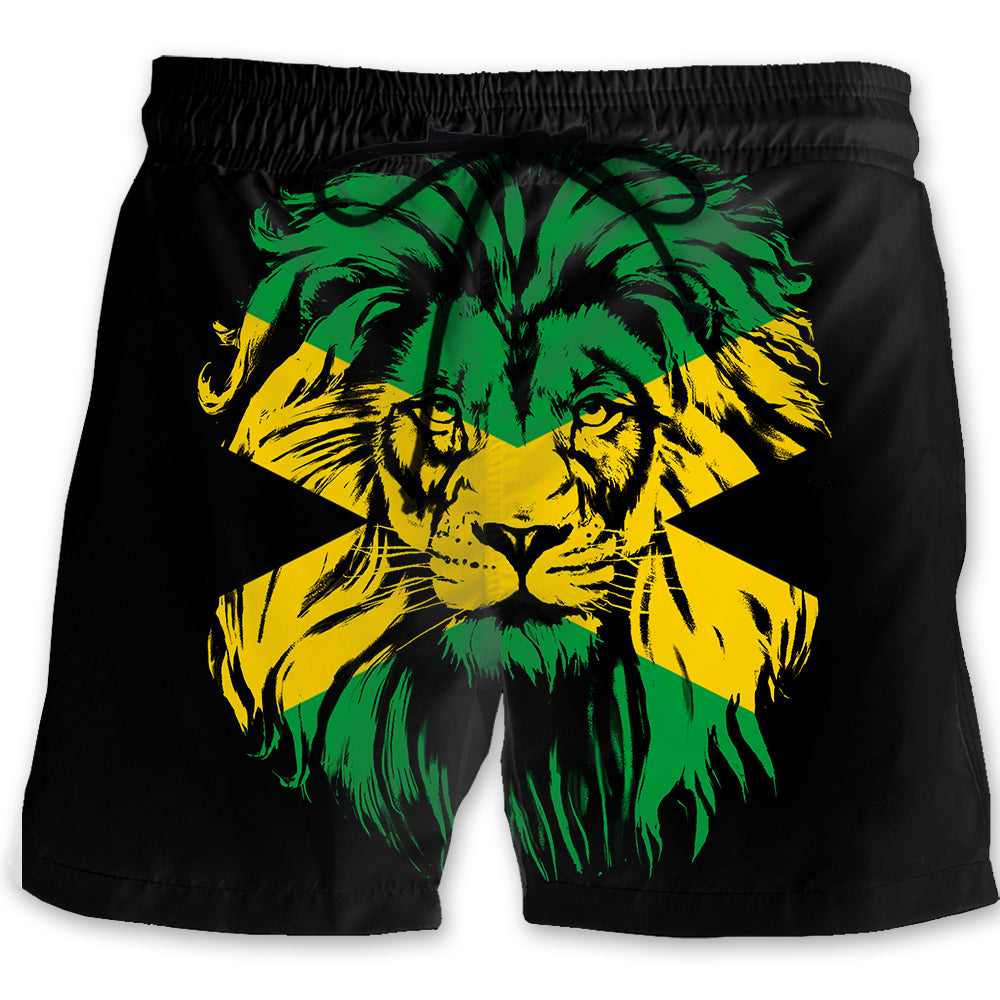 Lion On Jamaica Flag Men's Beach Short