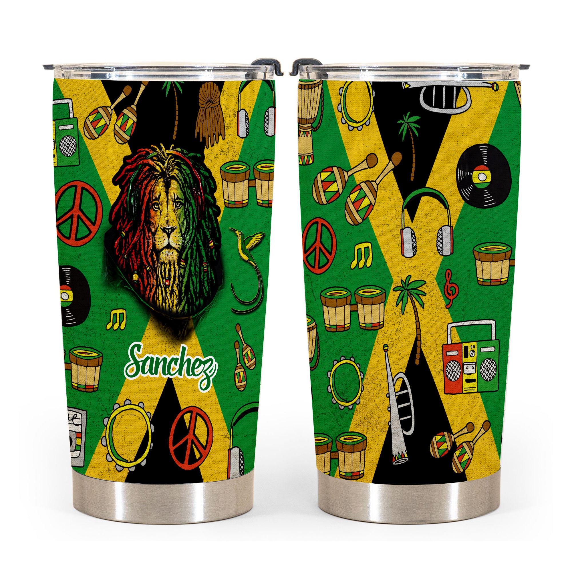 Jamaica Flag Personalized Tumbler With Lion