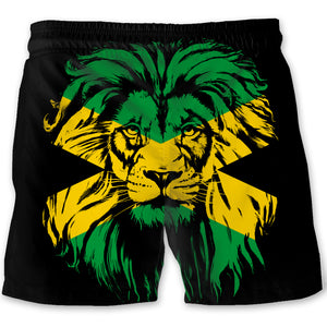 Lion On Jamaica Flag Men's Beach Short