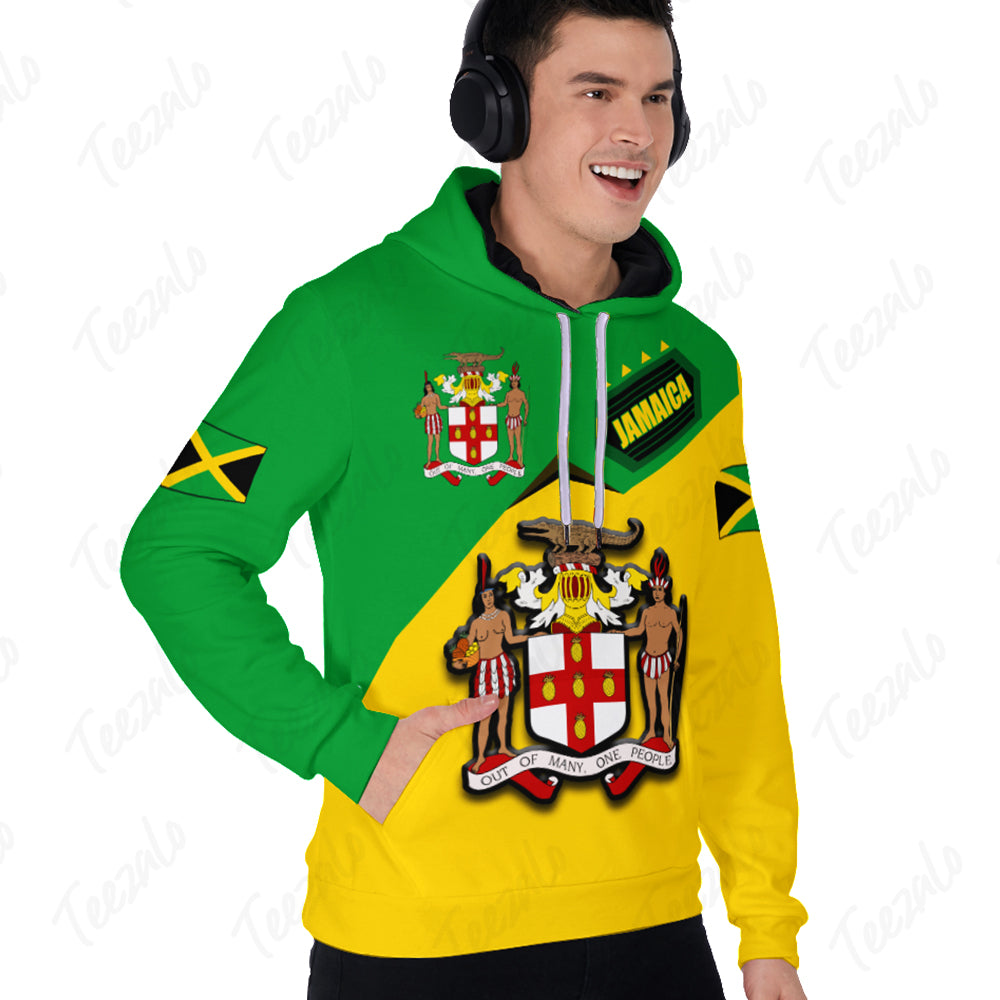 Jamaica Flag Cover 3D Personalized Hoodie With Jamaica Coat of Arms