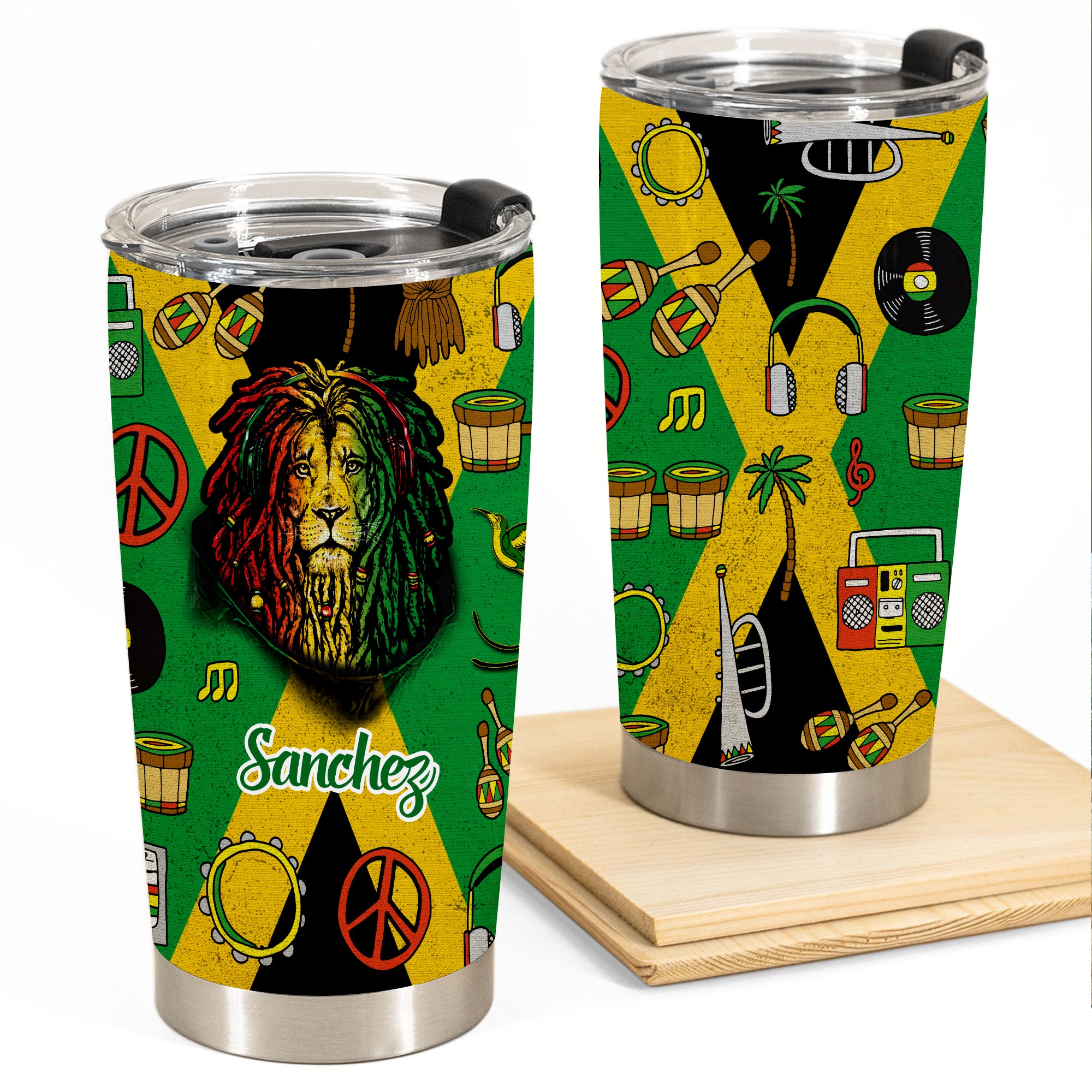 Jamaica Flag Personalized Tumbler With Lion
