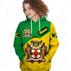 Jamaica Flag Cover 3D Personalized Hoodie With Jamaica Coat of Arms