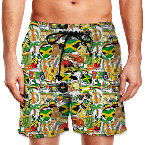 Jamaica Men Beach Shorts With Many Symbols
