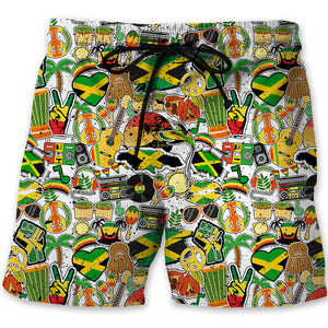 Jamaica Men Beach Shorts With Many Symbols