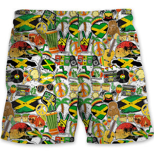 Jamaica Men Beach Shorts With Many Symbols