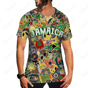 Jamaica With Symbols Prints In Full T-shirt