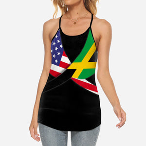 Jamaica Coat Of Arms Flag Criss Cross Tank Top With American Flag