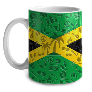 Jamaica White Coffee Mug With Flag And Symbols, Jamaica Souvenirs And Gifts