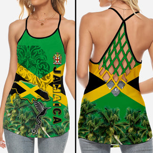 Jamaica Flag Palm Trees Criss Cross Tank Top
