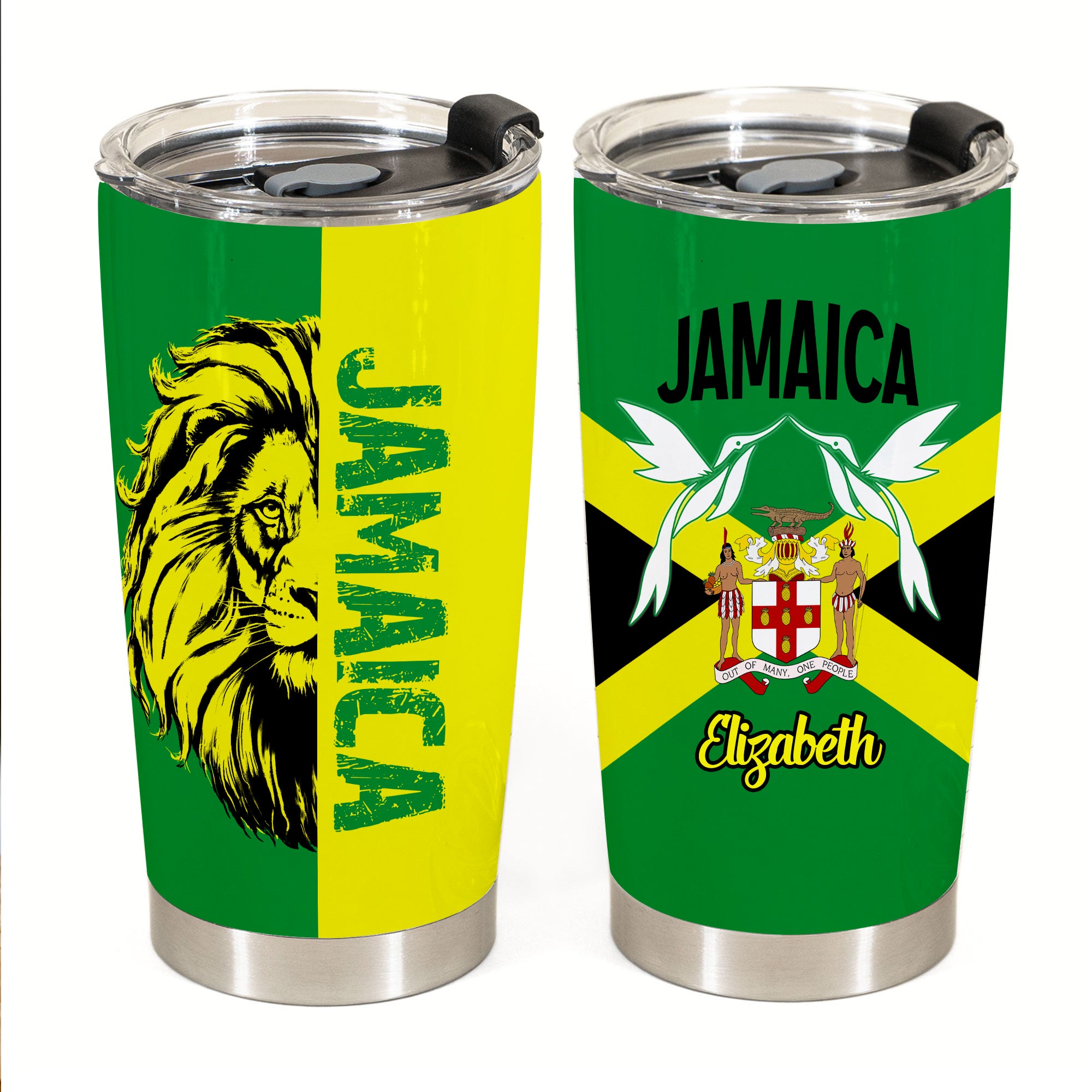 Jamaica Flag Personalized Tumbler With Lion And Bird