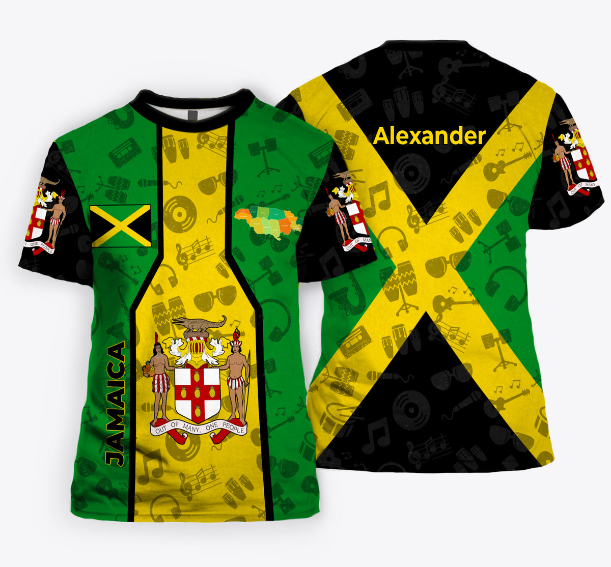 Jamaica Flag Coat of Arms 3D T-shirt With Custom Your Name