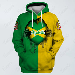 Jamaican Unisex 3D Personalized Hoodie With Heart Flag