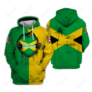 Jamaican Unisex 3D Personalized Hoodie With Heart Flag