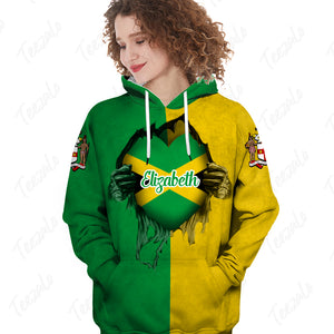 Jamaican Unisex 3D Personalized Hoodie With Heart Flag