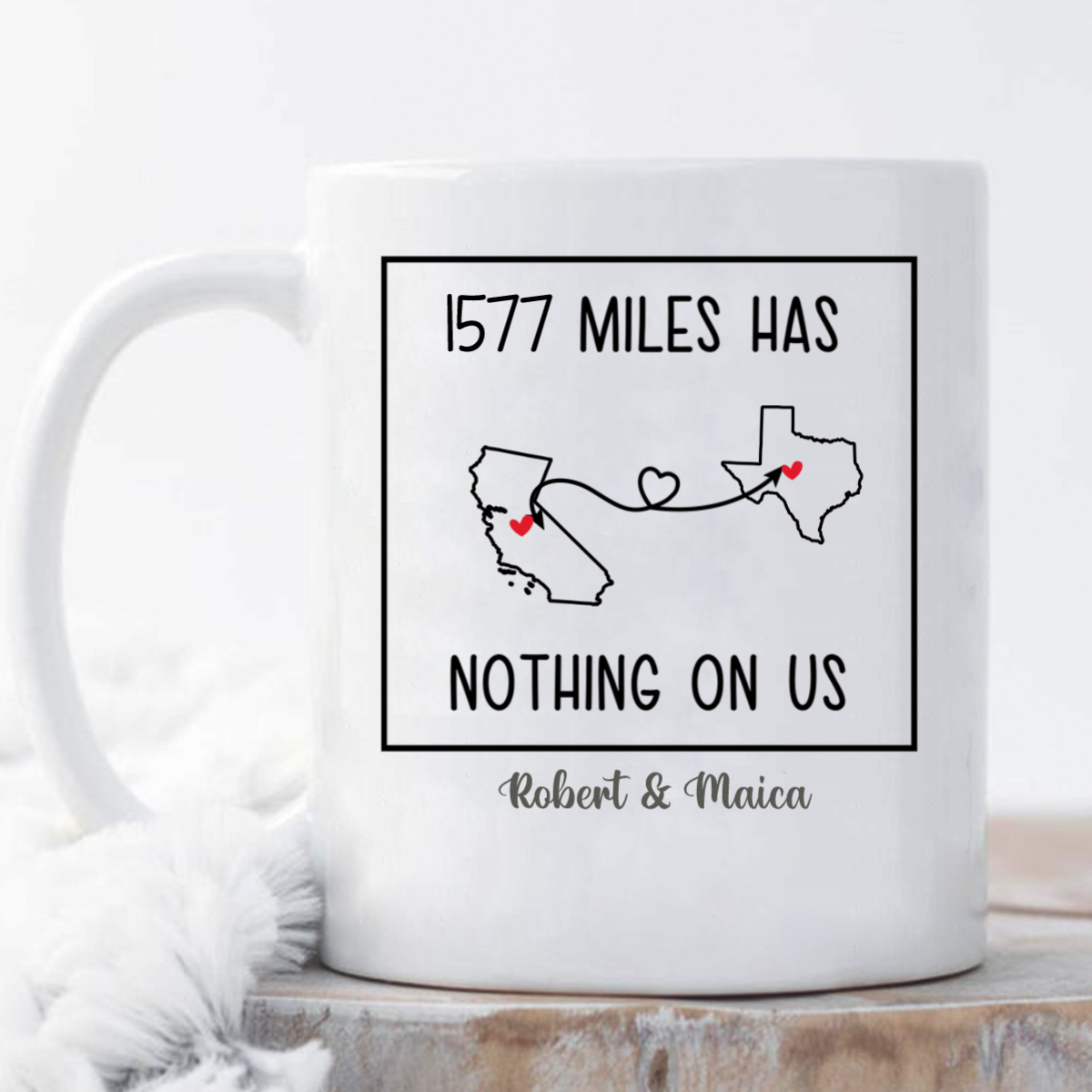 Long Distance Map Relationship Gifts, Miles Has Nothing On Us Personalized Mug