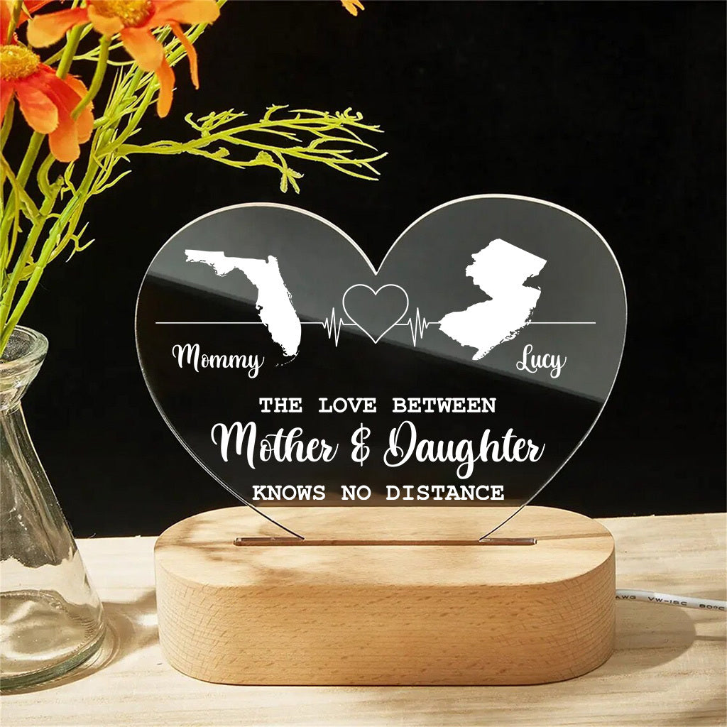 The Love Between Family Knows No Distance Personalized Acrylic Heart LED Night Light LED Lamp