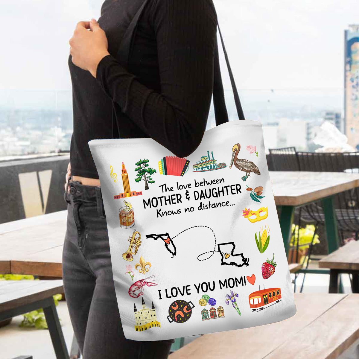Long Distance Gift For Mom Tote Bag, Love Knows No Distance - Bags Teezalo