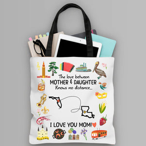 Long Distance Gift For Mom Tote Bag, Love Knows No Distance - Bags Teezalo