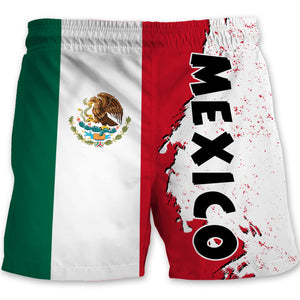 Mexico Half Flag With Grunge Brush Men's Beach Short