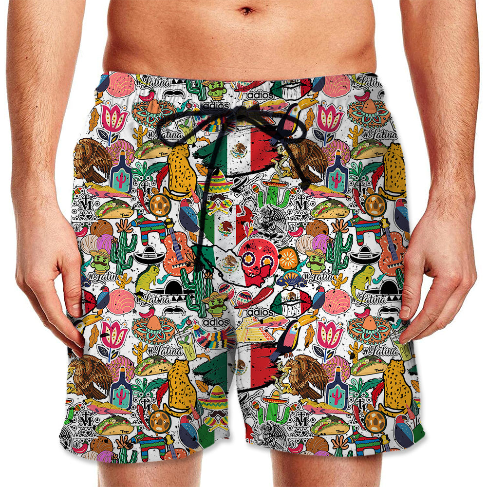 Mexico Men Beach Shorts With Many Symbols