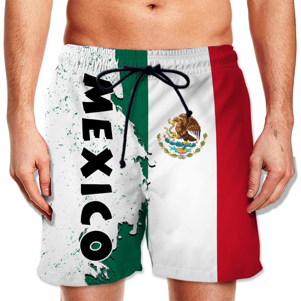 Mexico Half Flag With Grunge Brush Men's Beach Short