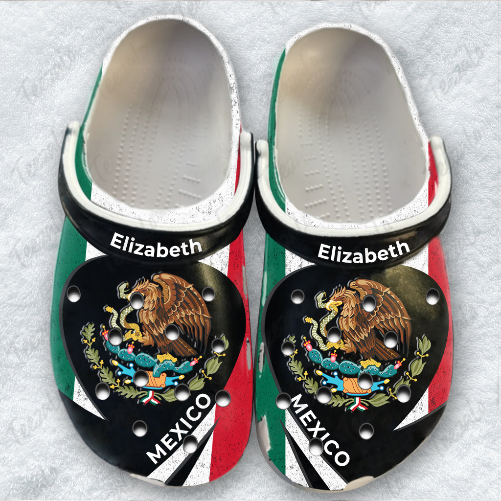 Mexico Flag Cover Personalized Clogs Shoes With Coat Of Arms