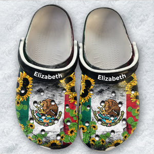 Mexican Personalized Clogs Shoes With Flag Cactus Sunflower