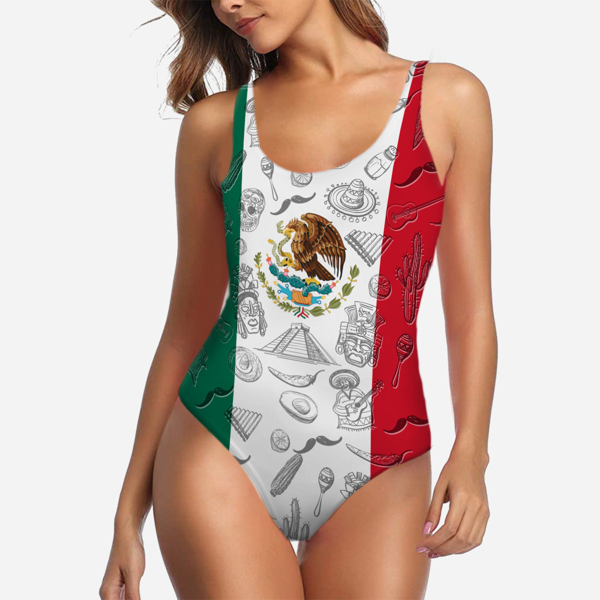 Mexico Swimsuit With Many Symbols On Flag