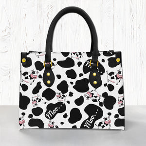 Cow Moo In Pattern Leather Handbag Purse