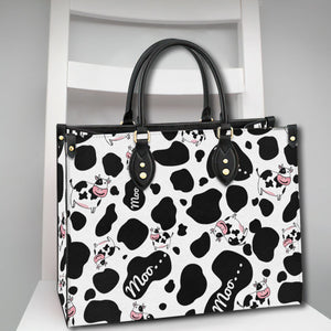 Cow Moo In Pattern Leather Handbag Purse
