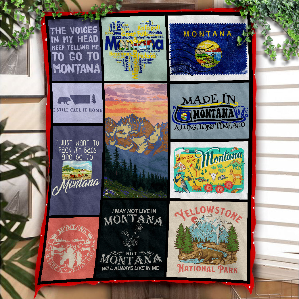 Montana Fleece Blanket With Flag And Sayings - Fleece Blanket Born Teezalo