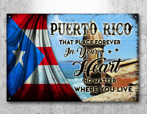 Puerto Rico Flag Place In Your Heart Metal Signs Wall Art Decor